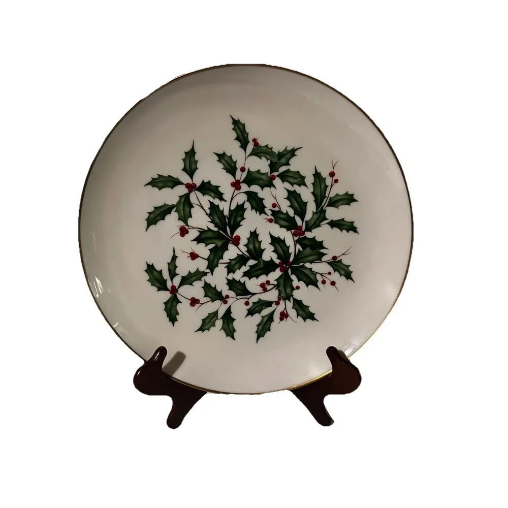 Lennox Holiday plate with Holly Berries And Gold Rim 12-3/4